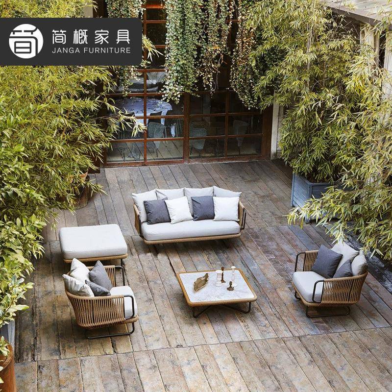 休闲别墅庭院沙发三件套别墅酒店民宿藤编沙发防水防晒花园沙发套