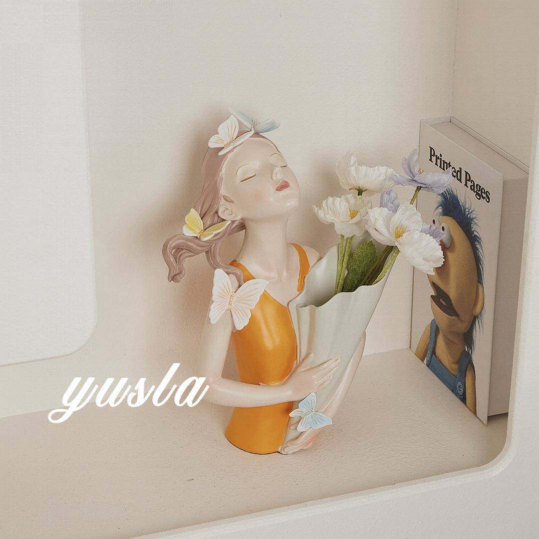 大号棒花女孩萌花瓶摆件电视柜插干花器餐厅儿童房软装饰品摆设