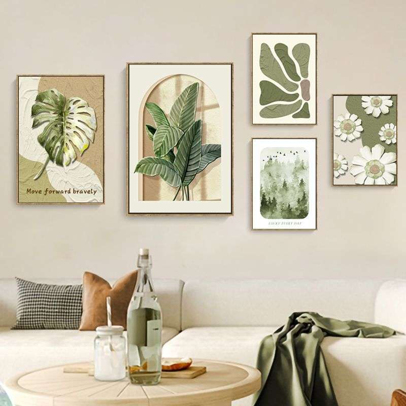 装饰画清新奶油风植物白锦龟背竹客厅餐厅壁画酒店公寓挂画无框画图片