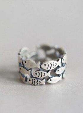 可调节hr开口指环可爱潮游nr手工戒指生日礼物鱼ym小鱼s