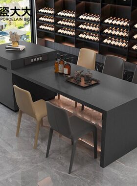 台轻奢岩岛板台客厅台导台家用厨开放式厨房餐桌中岛黑色倒吧台西