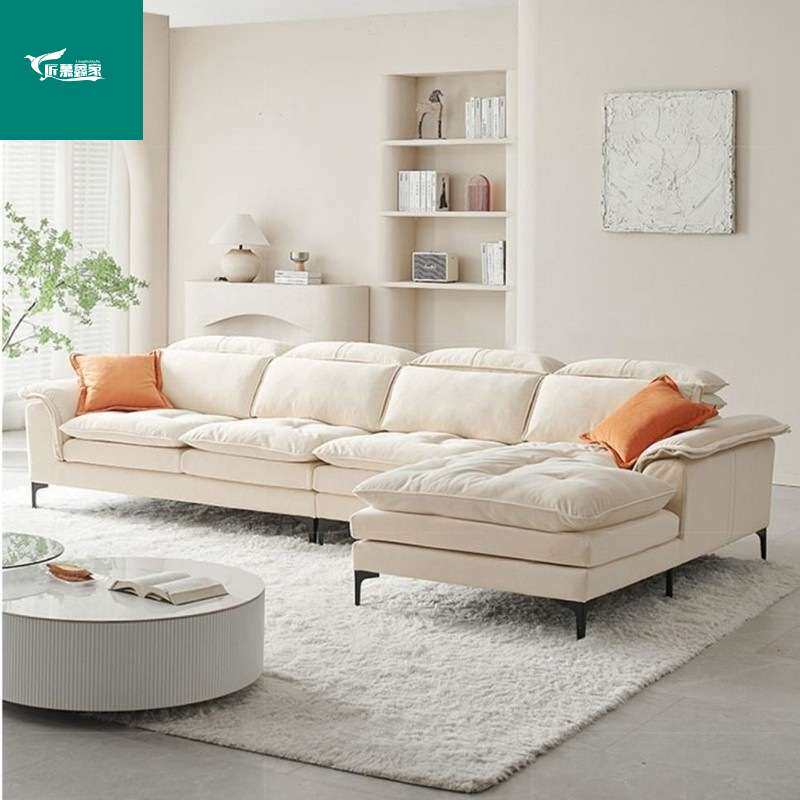 现代简约猫抓布贵妃沙发奶油风小户型轻奢客厅牛奶麂皮绒布艺沙发