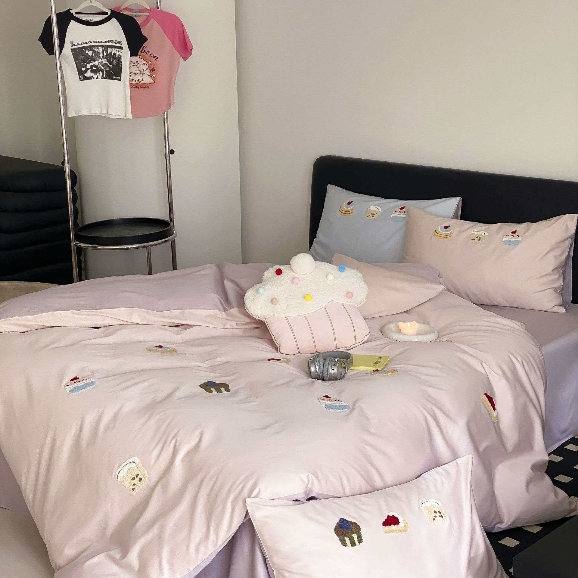 粉色少女全棉毛巾绣100S长绒棉四件套纯棉儿童被套少女心床上用品
