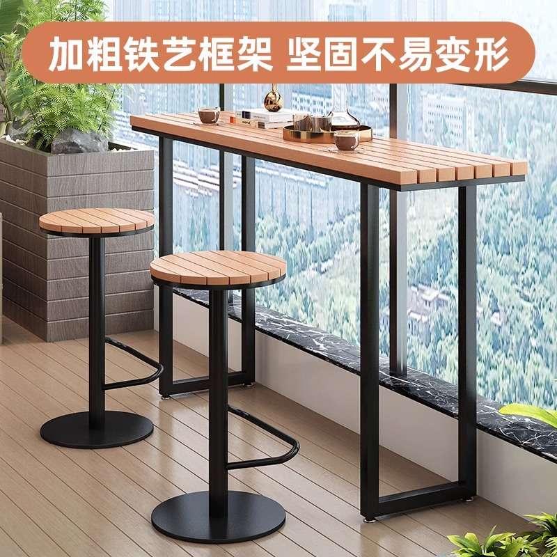 户外塑木桌椅网红民宿庭院防腐木高脚桌椅别墅阳台靠窗休闲长条桌