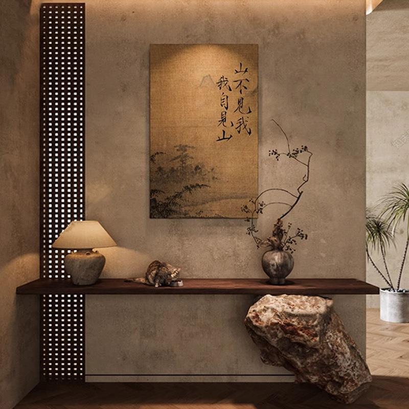 新中式古典风景字画客餐厅民宿玄关茶室壁画意境山水竖版装饰挂画