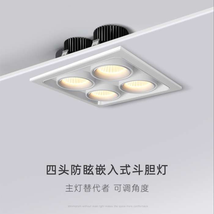 蜂窝深防眩 无主灯黑色白色四头嵌入式斗胆灯 豆胆灯 4*8 4*12W