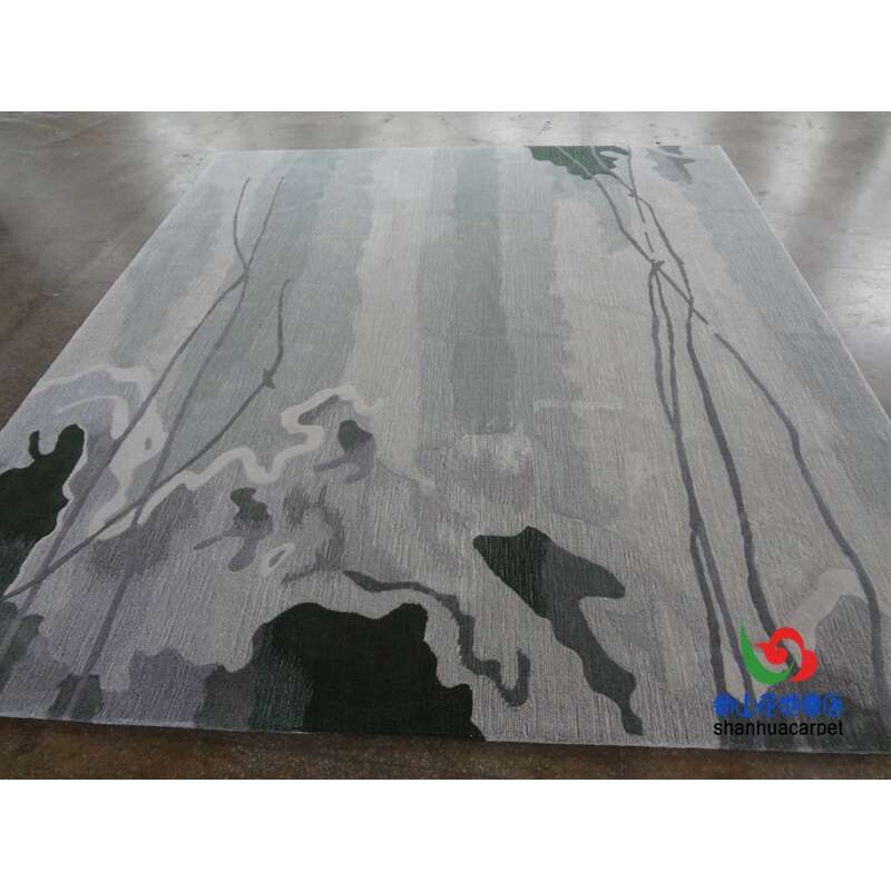 新中式抽象绿色水墨画样板房客厅茶几沙发地毯大厅接待室贵宾室