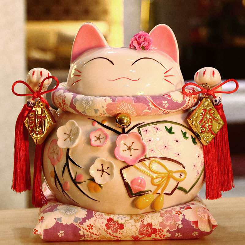 尚庄招财猫小号开业礼陶瓷发财猫店铺收银台大号存钱罐小摆件创意