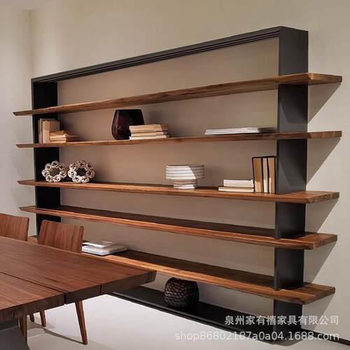 loft工业风铁艺实木隔板书架置物架落地客厅办公室展示架陈列架