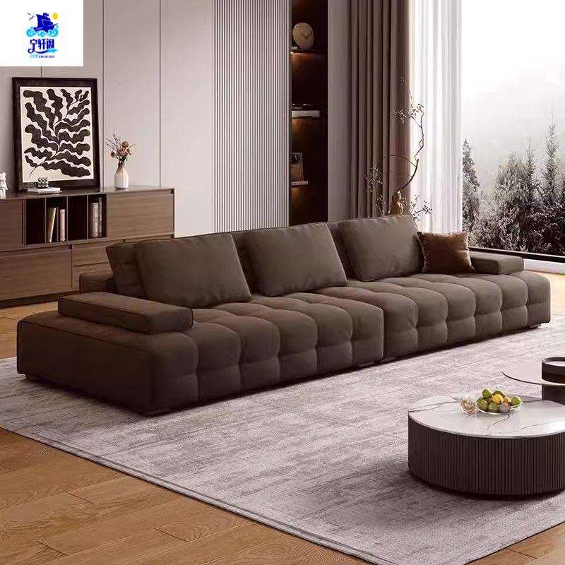 现代简约奶油风劳伦斯绒布沙发意式极简大小户型组合客厅直排沙发