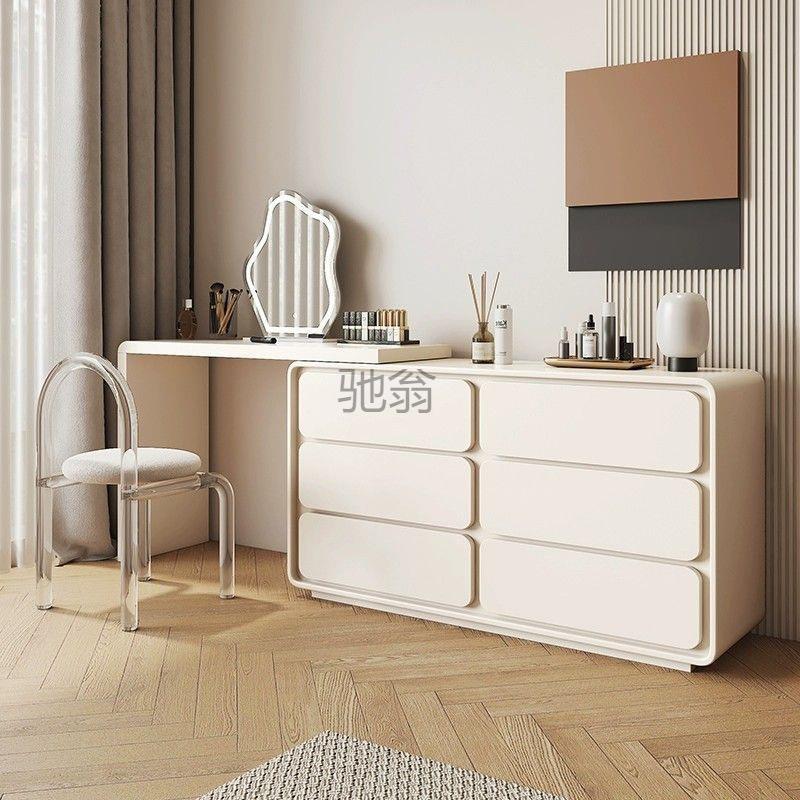 gq实木梳妆台奶油风可伸缩现代简约家用卧室收纳柜一体卧室化妆书