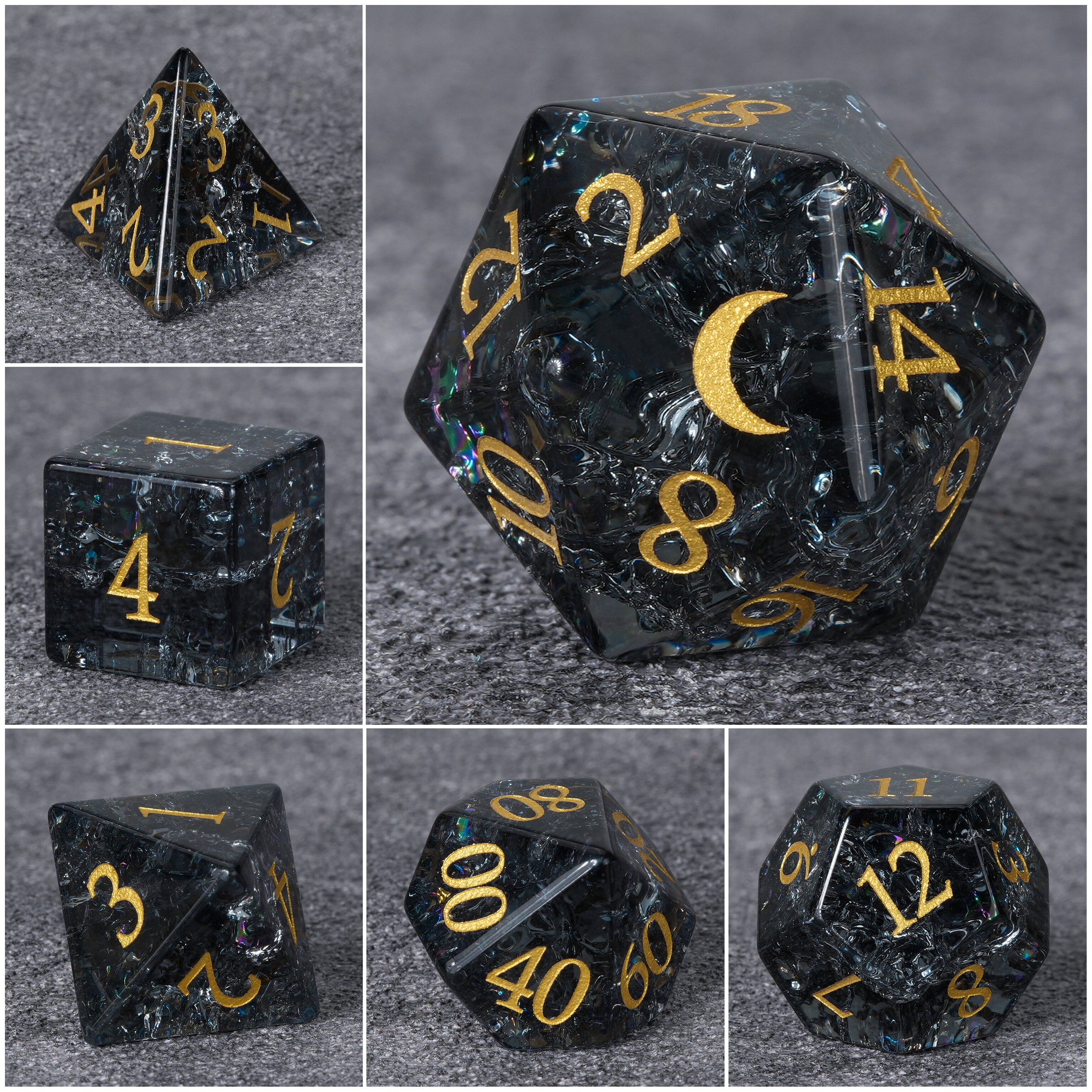 GBTDICE黑幻彩月亮宝石骰子套装DND术士邪术师跑团专用桌游配件