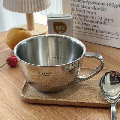 多用手柄牛奶杯/18蛋10碗碗量杯打早餐燕麦带不锈钢大肚杯吃饭碗