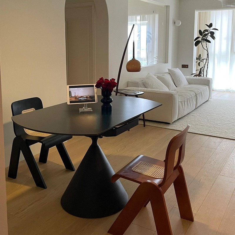 简约岩板餐桌可旋转伸缩折叠方圆两用圆饭桌小户型华W尔兹餐桌椅