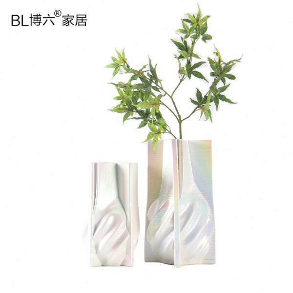 简约现代轻奢北欧陶瓷七彩珠光白花器创意花瓶摆件样板房家居饰品