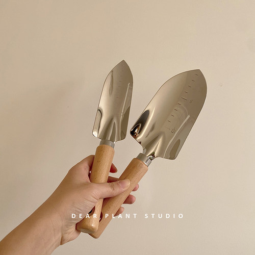 木柄不锈钢小铲子刻度三尺耙铁锹铁铲栽种花挖土W小号园艺工具