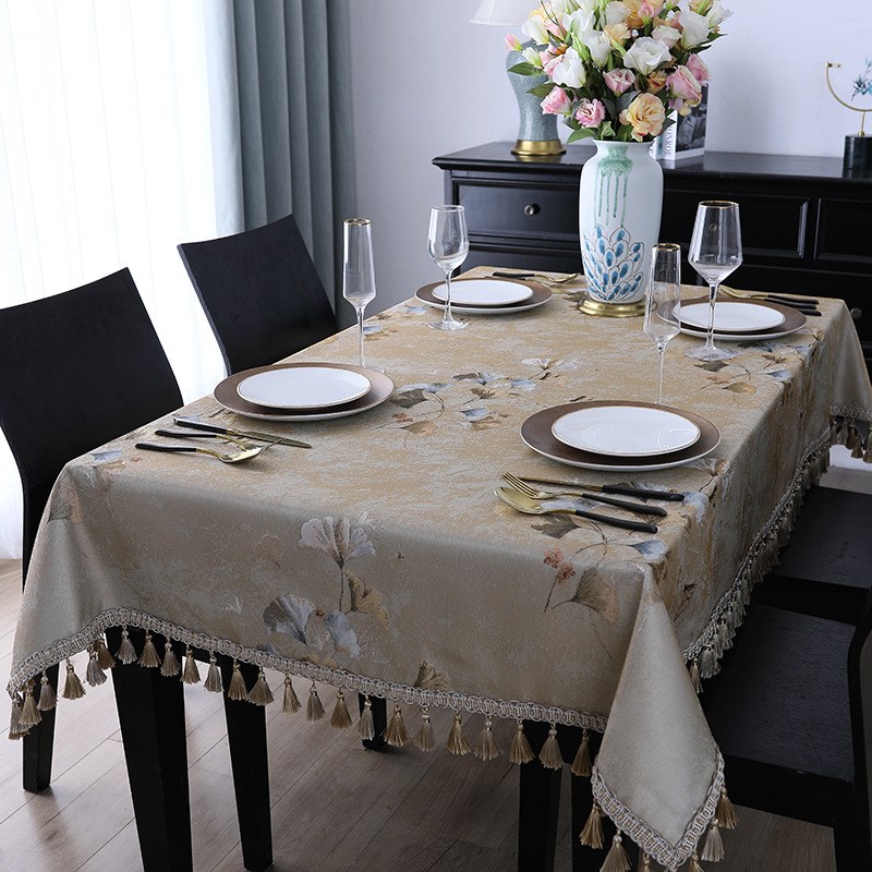欧式古典银杏叶茶几桌布 餐厅客厅家用长方形P餐桌布轻奢台布布艺