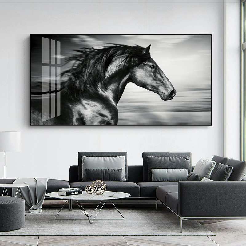 骏马驰骋 简约i现代客厅大幅装饰画马画样板间挂画沙发背景墙壁画