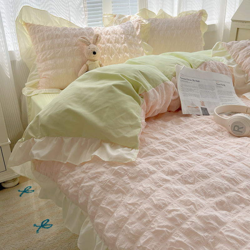 公主风泡泡纱水洗棉床上s四件套小清新床单被套宿舍床笠三件套床