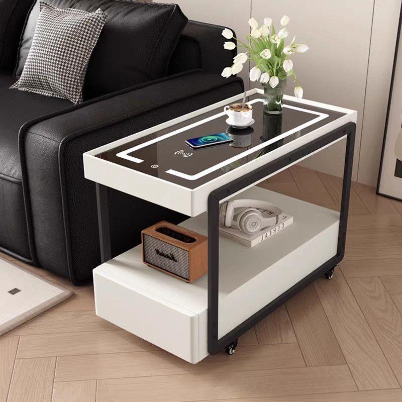 意式极简可移动沙发边柜无线充电多功能边几实木客厅茶几储物边柜