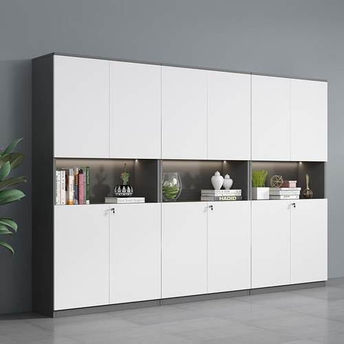 简约现代板式档案书柜办公室带玻璃门落地储物柜文件柜资料柜木质