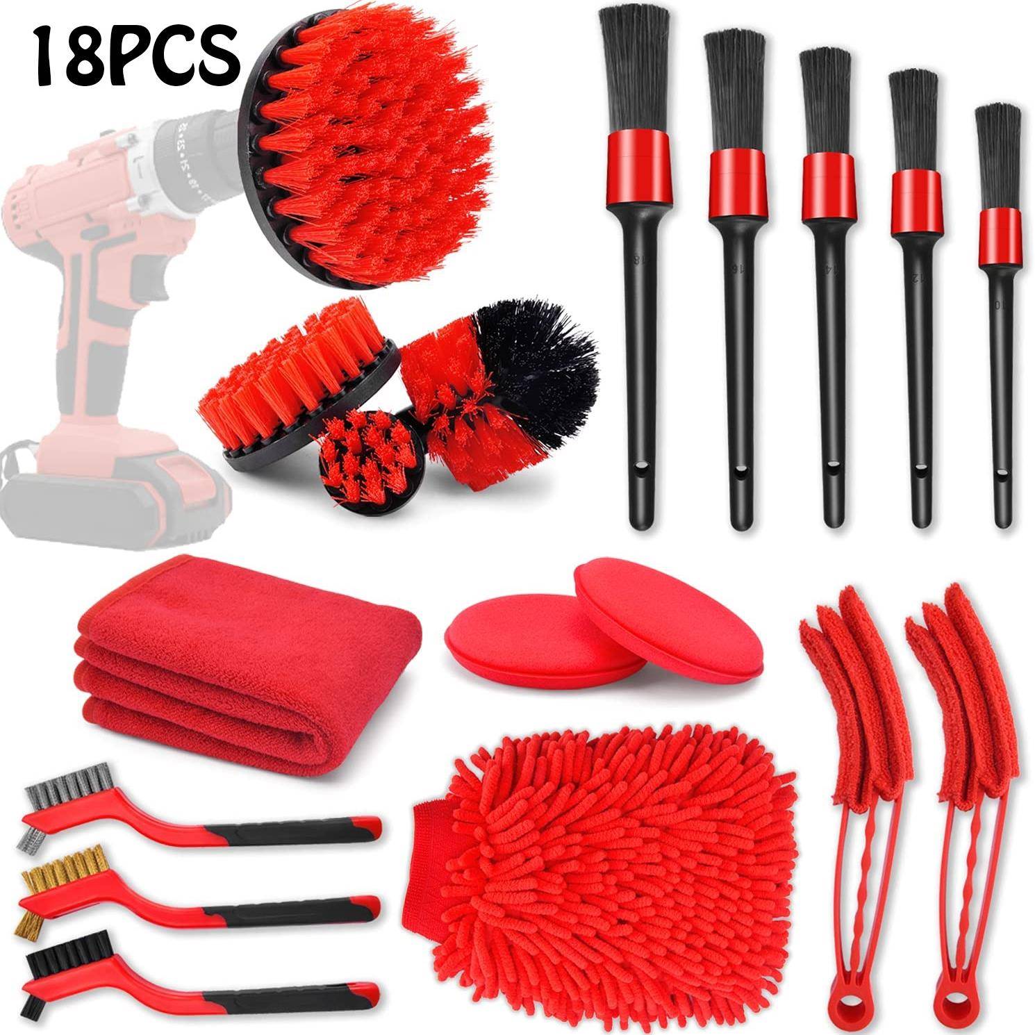 18件汽车清洁工具套件,汽车细节刷套装,细节钻刷套装汽车清洁套件