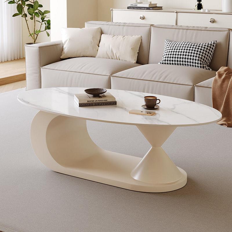 意式极简岩板茶几椭圆形家用客厅小户型设计师新款茶几边几组合