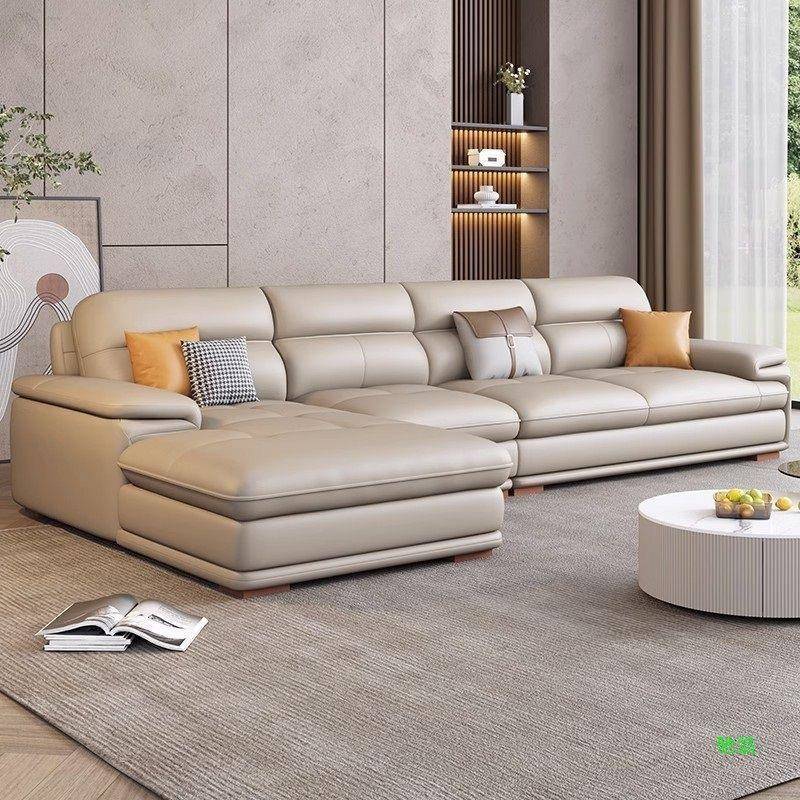 新款意式极简轻奢直排沙发现代简约客厅大户型转角贵妃皮艺沙发