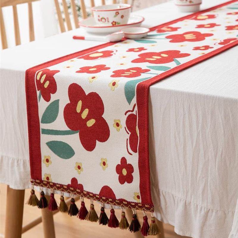 新中式桌旗结婚红色茶几茶席婚礼长条桌布婚庆高端轻奢床尾巾流苏