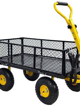 900lb可牵引把手侧面可拆卸钢制户外拖运实用四轮花园手推车
