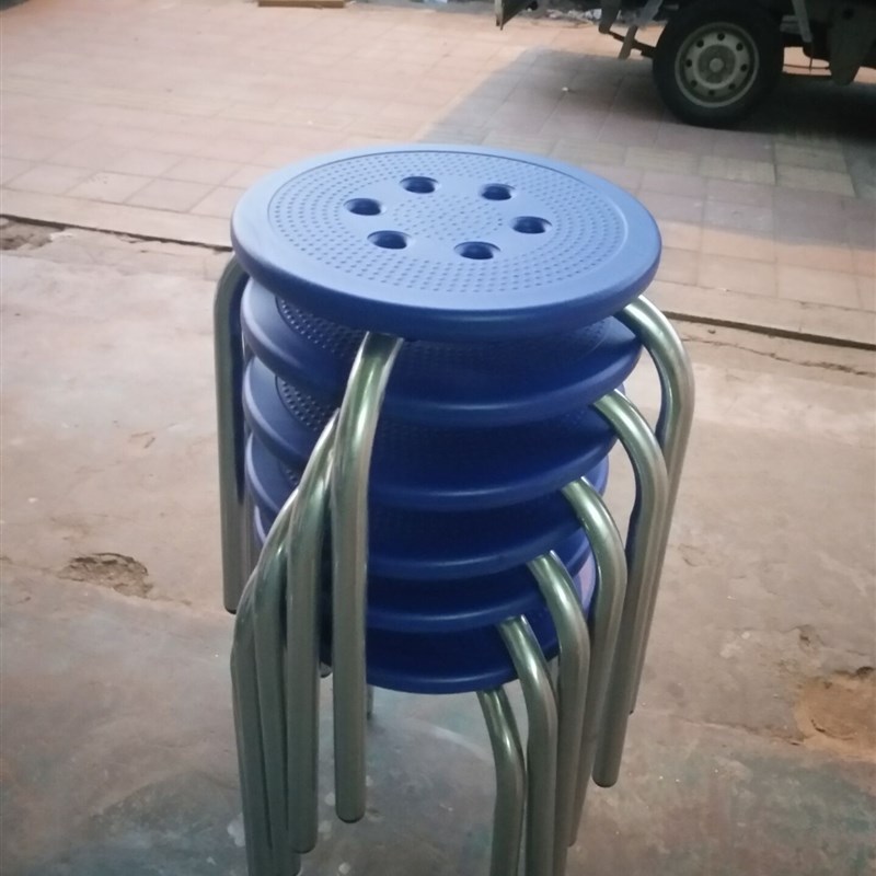 可叠落彩色六孔圆凳家用快餐塑料凳培训会议椅车间凳工厂流水线凳