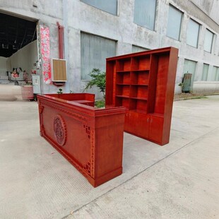 餐饮饭店餐厅酒楼j实木吧台收银台酒柜组合新中式收款台前一体定