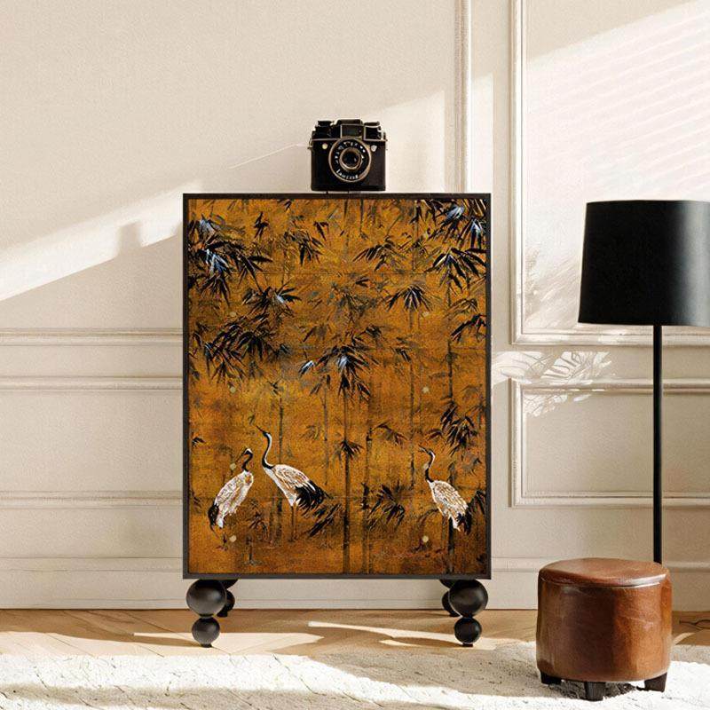 中式复古实木五斗柜家用卧室客厅中古彩绘仙鹤民宿装饰抽屉收纳柜,3C数码配件,USB灯,淘宝优惠券,粉丝福利购,淘宝优惠卷