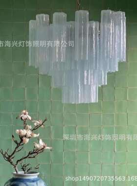 法式MURANO淡蓝色玻璃南洋中古客厅穆拉诺水晶别墅楼梯客厅吊灯
