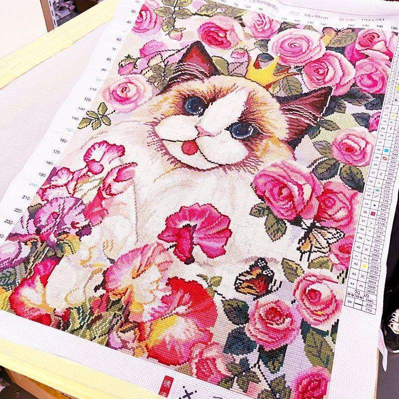 纯手工绣好的十字绣成品新款可爱猫咪两只小猫儿童卧室客厅挂画