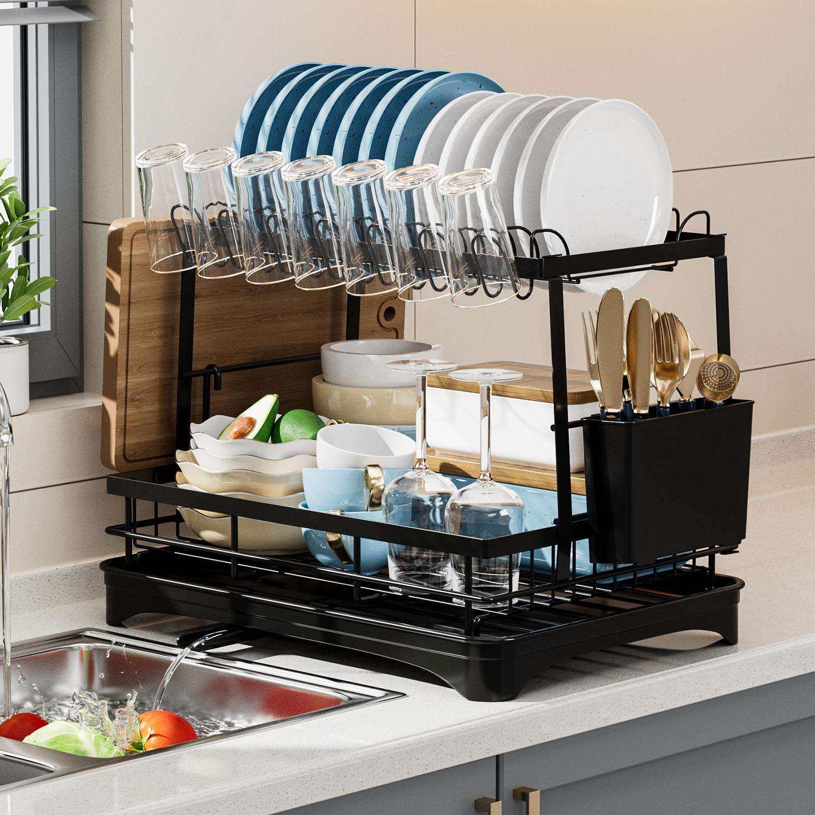 新款亚马逊碗碟收纳架沥水篮碗架碗盘碗筷放碗盘子双层厨房置物架,3C数码配件,USB灯,淘宝优惠券,粉丝福利购,淘宝优惠卷