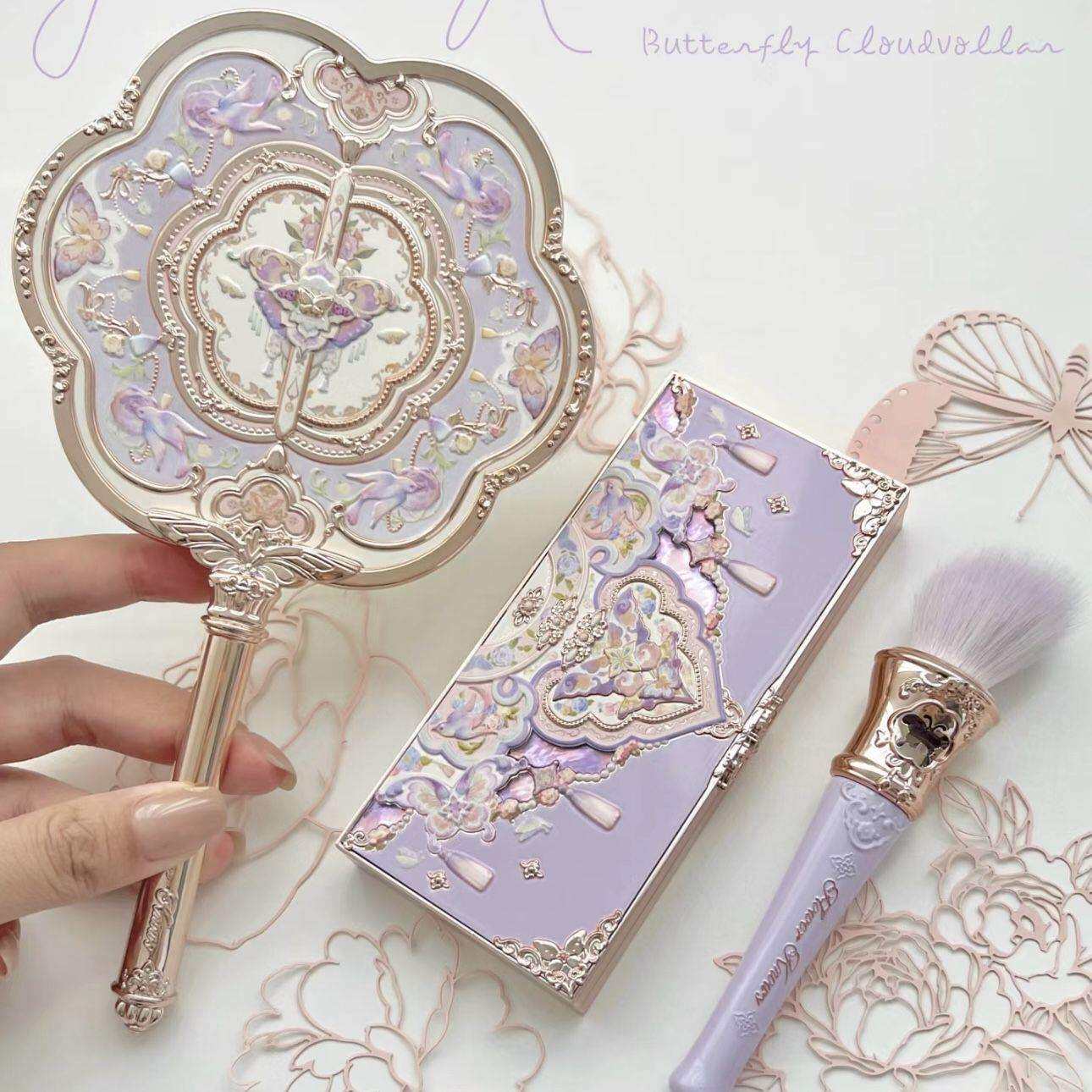 蝴蝶云肩~花知晓新品手持镜中式古风化妆镜高颜值汉代国风手拿镜