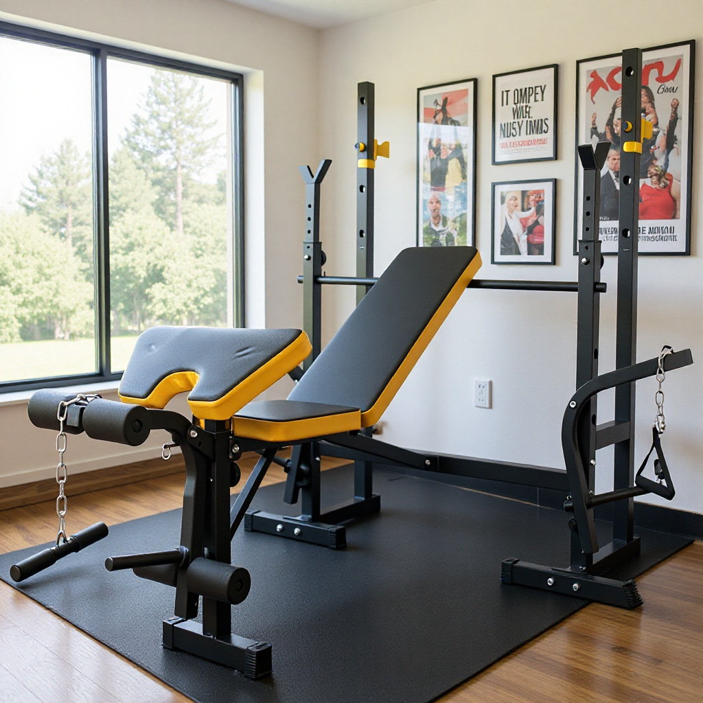 跨境多功能卧推床深蹲卧推一体架举重床收纳家用健身器材杠铃