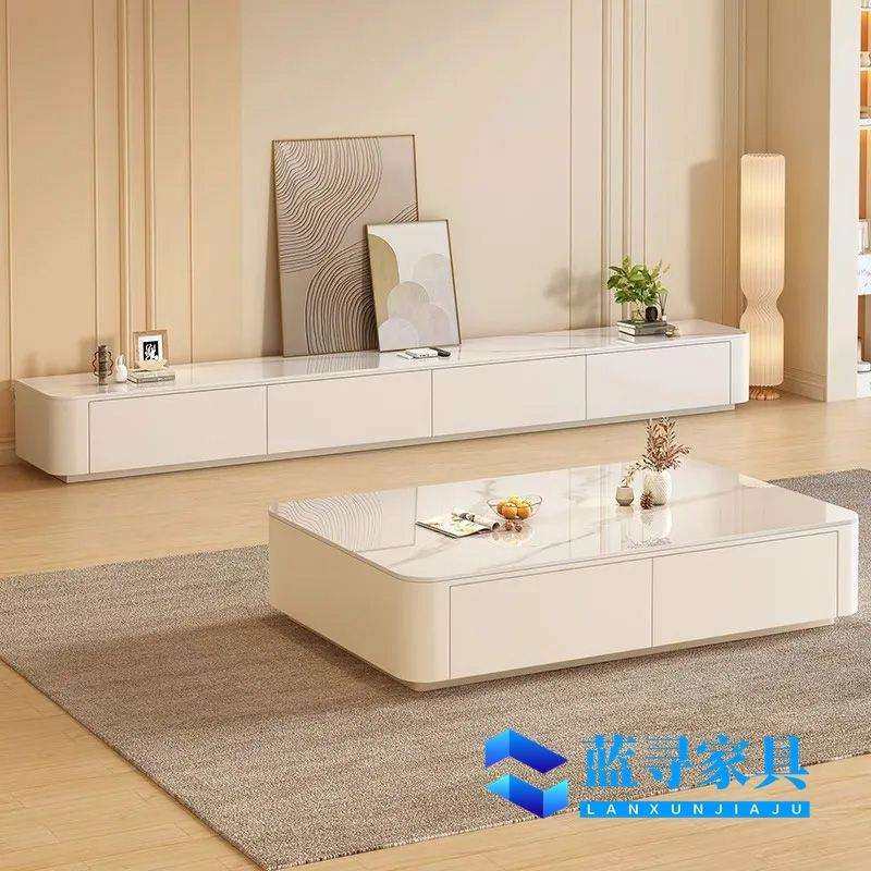 奶油风家用客厅小户型落地钢化玻璃茶几电视柜组合客厅电视柜套装,3C数码配件,USB灯,淘宝优惠券,粉丝福利购,淘宝优惠卷