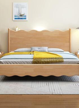 奶油风白色全实木床现代简约主卧床1.8米双人床1.5米床法式储物床