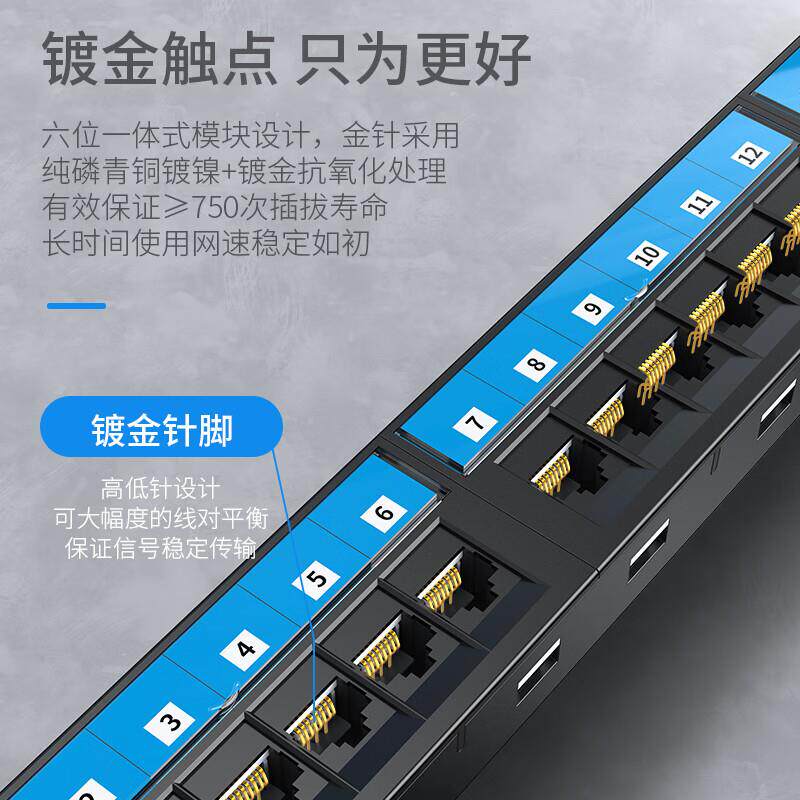胜为六类配线架24CAT6网线配线架网络级镀金1U机架式机柜理线器