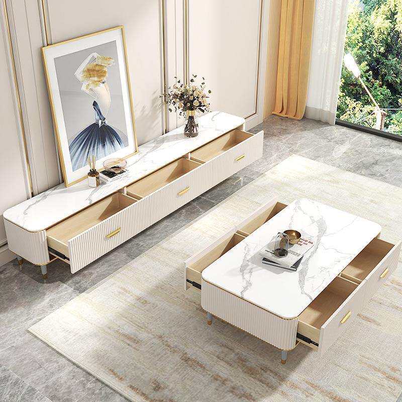 轻奢岩板茶几电视柜组合客厅现代简约极简小户型储物地柜家用套装