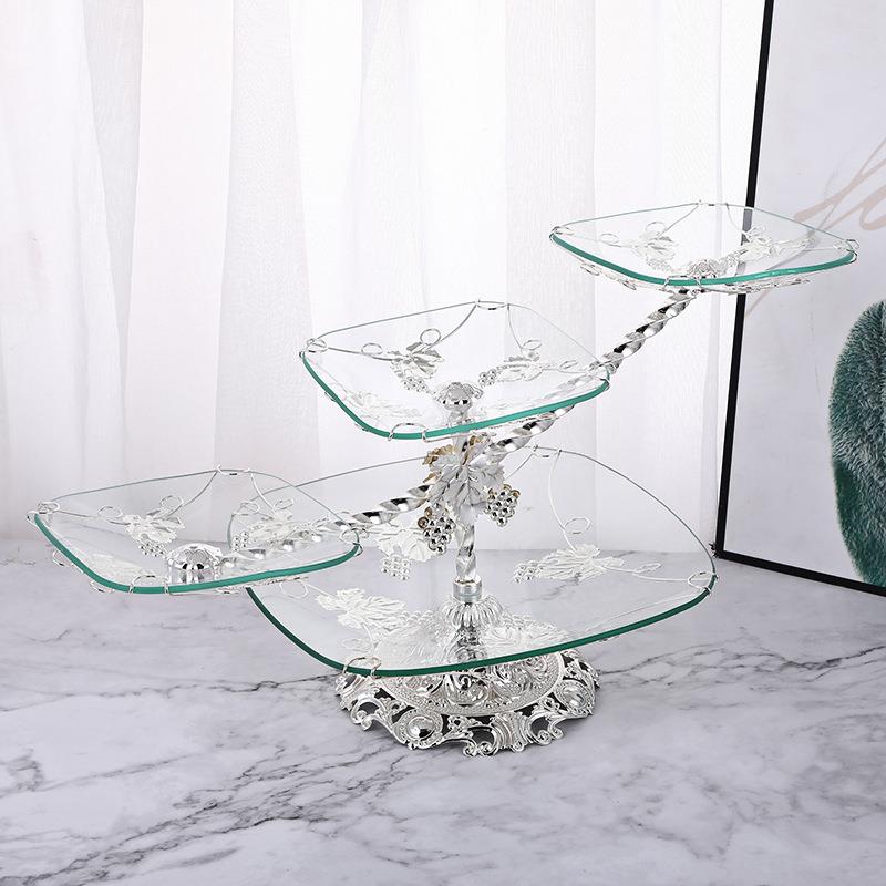 欧式钢化玻璃水果盘 多层果盘 创意高档婚庆蛋糕盘滚珠点心甜品盘