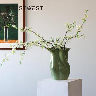 博西家居暗绿色白色陶瓷花瓶插花客厅餐桌花器摆件假花装饰轻奢