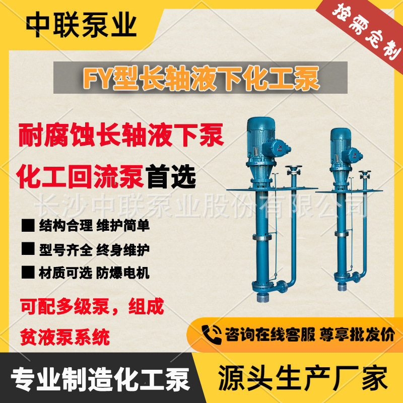 中联泵业直销FY型立式液下泵耐腐蚀化工泵酸料浆输送泵FY100-315