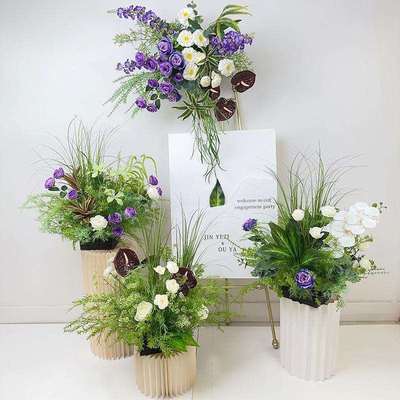 婚庆点花挂花婚礼路引花现场造景布置森系芦苇墙壁装饰甜品台