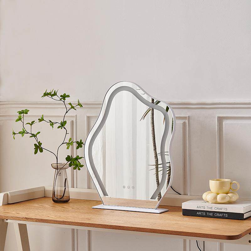 台式LED云朵化妆镜网红带灯桌面异形梳妆台女孩补光美妆镜插电款