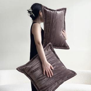 复古丝绒灰褐色家用样板间高档沙发抱枕轻奢绒面床上靠枕腰枕