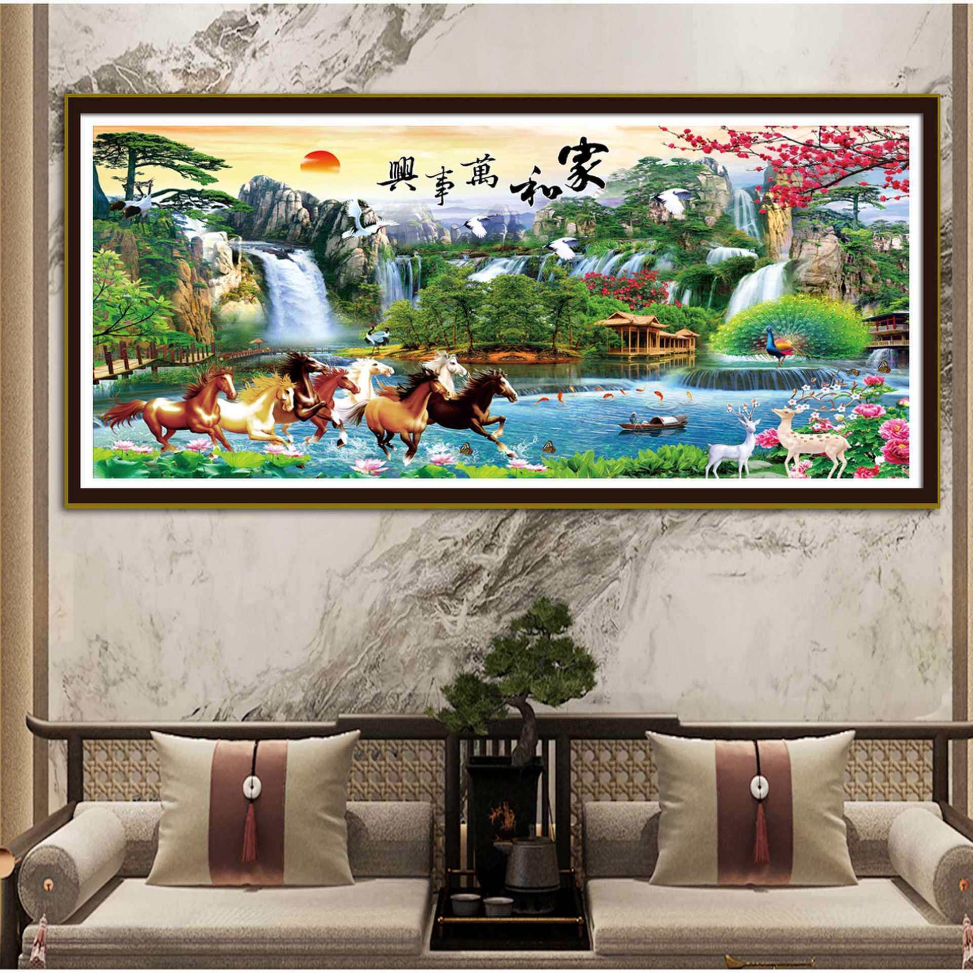 跨境中国风家和万事兴八骏图十字绣套件客厅装饰新款大幅满绣