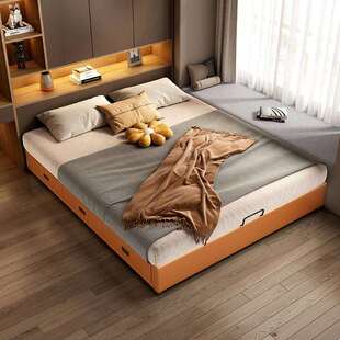 现代简约多功能无床头储物床实木落地榻榻米床气压抽屉卧室收纳床